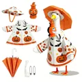Halloween raincoat outfit set for porch goose ornament including pumpkin lantern and umbrella - Lantern Bat Pumpkin Style / 6-Piece Set