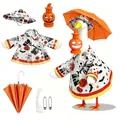 Halloween porch goose costume set with skull print raincoat orange umbrella and lantern - Lantern Skeleton Pumpkin Style / 6-Piece Set
