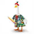 Porch goose school themed outfit including green patterned dress and red apple beret - Back to School Green Outfit Style