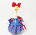 Porch goose school uniform outfit featuring blue ABC dress and red bow headband - Back to School Blue ABC Outfit Style