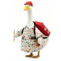 Back-to-school porch goose outfit including red hat, backpack and printed shirt - Back to School White Ruler Outfit Style