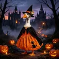 Halloween porch goose costume set featuring a witch hat and pumpkin cat dress - Pumpkin Black Cat Witch Style / Three-Piece Set