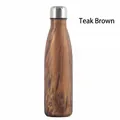 Vakuum-isolierte Trinkflasche aus Edelstahl in Teakbraun mit Holzmaserung-Optik - 500ml / Teakholzfarbe