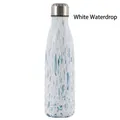 Isolierte Sportflasche aus Edelstahl mit blauem Wassertropfen-Design für unterwegs - 500ml / Weiße Wassertropfen