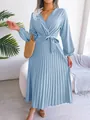 Close-up detail showing the pleated texture and cross V-neck design of the light blue maxi dress - S / Top And Bottom / Light Blue