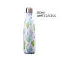 500ml doppelwandige isolierte Edelstahl-Wasserflasche mit weißem Kaktus-Muster - 500ml / Weißer Kaktus