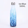 Isolierte 500ml Trinkflasche aus Edelstahl mit blauem Eiskristall-Muster - 500ml / Eisblau