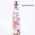 Doppelwandige Edelstahl-Isolierflasche im Blumendesign in Form einer Cola-Flasche - 500ml / Rotes Blumenmuster