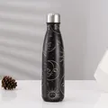 Schwarze 304 Edelstahl-Isolierflasche mit goldenen Himmelsmustern von Sonne und Mond - 500ml / Stern- und Monddruck