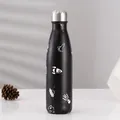 Schwarze Edelstahl-Isolierflasche mit dekorativem weißem Weltraum- und Raketen-Muster-Print - 500ml / Raumschiff-Muster