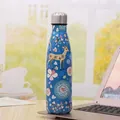 Blaue Edelstahl-Isolierflasche mit elegantem Hirsch- und Blumenmuster-Design. - 500ml / Dunkelblaues Rehkitz