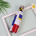 Doppelwandige 304 Edelstahl Isolierflasche im Mondrian-Stil mit buntem Geometriemuster - 500ml / Großes Gitter