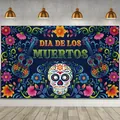 Vibrant Dia de los Muertos banner decoration with sugar skull and marigold flowers - Dark Blue Background Large White Sugar Skull (Style 17)