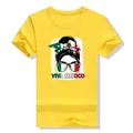 Yellow cotton T-shirt featuring Viva Mexico flag print and messy bun girl graphic - S / Tops / Yellow
