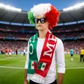 Mexikanisches Fan-Set mit dreifarbiger Afro-Perücke, Schal und Sonnenbrille zur WM - Mexiko Stil