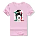 Detailed view of pink cotton T-shirt featuring Viva Mexico graphic print and flag design - S / Tops / Pink