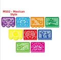 Detailansicht von neun farbenfrohen mexikanischen Papel Picado-Bannern mit Motiven - Mexiko Stil