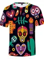 Vibrant Mexican Day of the Dead T-shirt featuring a colorful sugar skull all-over print design - S / Tops / Classic Black (Full Pattern)