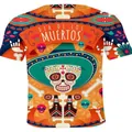 Dia de los Muertos T-shirt met levendige Mexicaanse suikerschedel grafische print - S / Tops / Levendig Oranje (Schedelhoed)