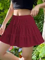 Women's maroon tiered cake mini skirt with adjustable drawstring for summer fashion - 1XL / Bottoms / Burgundy