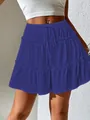 Süßer blauer gestufter Mini-Kuchenrock mit verstellbarem Kordelzug für Damen - 1XL / Bottoms / Marineblau