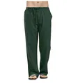 Men's loose dark green linen casual pants with drawstring waist and side pockets - S / Bottoms / Dark Green