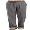 Men's loose linen casual pants in dark grey with drawstring waist - S / Bottoms / Dark Gray
