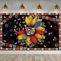 Pancarta del Mes de la Herencia Hispana con girasol y mariposa con banderas decorativa - Estilo Bandera de Mariposa y Girasol (CH-25072906) / 95x75cm