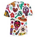 Vibrant Day of the Dead sugar skull 3D printed T-shirt with Mexican cultural patterns - XS / Tops / White Colorful Festive Patterns