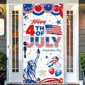 Independence Day Banner für die Tür mit Happy 4th of July Design an einer weißen Tür - Schönen 4. Juli Freiheit (CH-25072731) / 90x180cm
