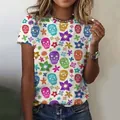 Maglietta a maniche corte con stampa teschio di zucchero e fiori per il Giorno dei Morti - 3XL / Tops / Bianco
