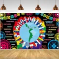 Banner de fondo del Mes de la Herencia Hispana con banderas de Latinoamérica. - Estilo Bandera Mapa América Latina (CH-25072907) / 95x75cm