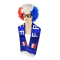 Französische Flagge Afro-Perücke Set mit Sonnenbrille und Schal für Sportfans - Frankreich Stil