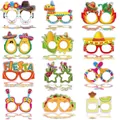 Set of assorted Mexican Fiesta themed party paper glasses featuring cactus and taco designs - Mexican Glasses Frame (YC-94332) / Set of 12