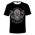 Black Mexican T-shirt featuring a detailed Day of the Dead sugar skull 3D graphic print - XS / Tops / Black Santa Muerte Print