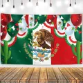 Decorative Mexico Independence Day party backdrop with balloons bunting and cactus designs - Eagle And Snake Style (yxq225)
