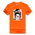 Orange cotton t-shirt with Viva Mexico flag girl graphic for Independence Day - S / Tops / Orange