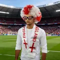 England football fan accessory set with red white afro wig flag glasses and branded scarf - England Style