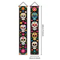Bannières de porche du Jour des Morts avec têtes de mort colorées et motifs floraux - Style Crâne de Sucre (3) / Polyester 100D