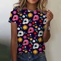 Women's Mexican Day of the Dead Sugar Skull floral pattern t-shirt in dark navy - XXS / Tops / Dark Blue