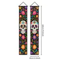 Bannières mexicaines Jour des Morts avec crâne en sucre et fleurs, taille 180x30 cm - Squelette Traditionnel Floral (4) / Polyester 100D