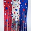 Patriottisch Onafhankelijkheidsdag foliegordijn met sterren in rood, wit, blauw - Sterpatroon Brede Franje Stijl / 1x2 Meter / Rood/Wit/Blauw