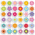 Lot de 35 aimants de frigo fleurs colorées aux motifs et tailles variés - Style Fleur