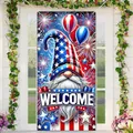 Patriotic gnome porch banner detail with fireworks and balloons decoration - Independence Day Gnome Welcome (CH-25072736)