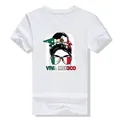 White cotton T-shirt with Viva Mexico messy bun graphic print for Independence Day celebration - S / Tops / White