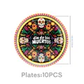 Dekorative Tag der Toten Pappteller 10er Set, 18 cm Durchmesser für mexikanische Partydeko. - 7 Zoll Teller / 10er Pack
