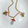 Collier mexicain avec pendentifs cactus et bouteille de tequila en acrylique doré - Bouteille de vin