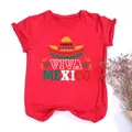 T-shirt rossa girocollo Viva Mexico da donna con stampa grafica del sombrero - XS / Tops / Rosso