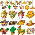 Comprehensive set of wooden Mexican fiesta ornaments featuring cactus, tacos, and pinatas. - 12pcs Set / Set of 12
