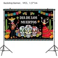 Detailed view of Dia de los Muertos backdrop banner, 1.5x1m festive party decoration. - Backdrop